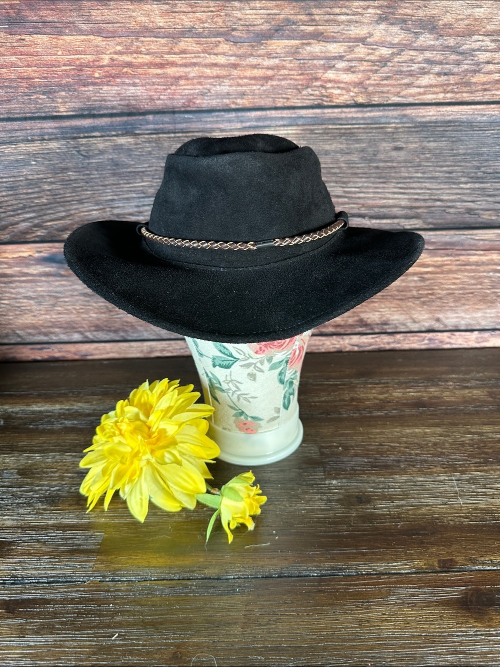 Kakadu Traders Black Suede Ranch Hat with Braided Trim. Made in Australia